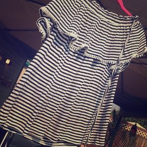 Off the shoulder black and white blouse